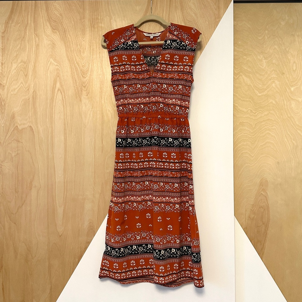 Cupcakes & Cashmere orange patterned midi dress size S